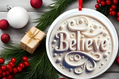 3D BELIEVE Round Ornament Sublimation PNG Product Image 2