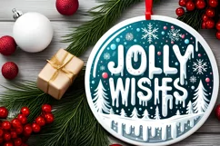 3D Winter Jolly Wishes Round Ornament Sublimation PNG Product Image 2