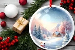 3D Winter Santa Round Ornament Sublimation PNG Product Image 2
