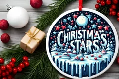 3D Winter Christmas Stars Round Ornament Sublimation PNG Product Image 2