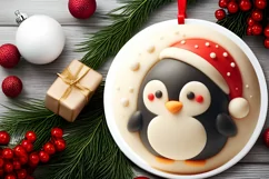 penguin Round Christmas Sticker Sublimation PNG Product Image 2