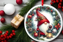 Christmas Gnome Round Ornament Sublimation PNG Product Image 2