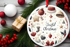 Joyful Hearts White Christmas Round Ornament Sublimation PNG Product Image 2