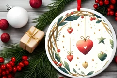 Joyful Hearts White Christmas Round Ornament Sublimation PNG Product Image 2