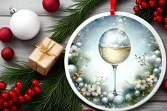 Winter Scene Champagne Round Christmas Ornament Sublimation Product Image 2