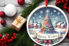 Snowy Wishes White Christmas Round Ornament Sublimation PNG Product Image 2