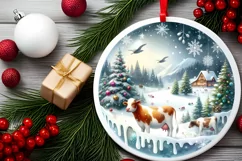Cow Winter Scene Sublimation PNG Product Image 2