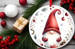 Watercolor Gnome Round Ornament Sublimation PNG Product Image 2