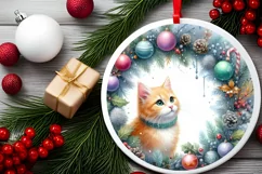 Round Christmas Ornament with Cat Sublimation PNG Product Image 2
