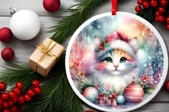 Round Christmas Ornament with Cat Sublimation PNG Product Image 2