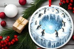 Winter Penguin Round Scene Sublimation PNG Product Image 2