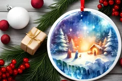Nativity Scene Winter Round Ornament Sublimation PNG Product Image 2