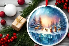 Nativity Scene Winter Round Ornament Sublimation PNG Product Image 2
