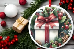 Gift White Christmas Round Ornament Sublimation PNG Product Image 2