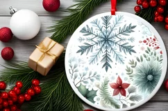 Watercolor Snow Flake Round Christmas Image PNG Product Image 2