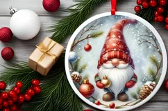 Christmas Gnome Round Ornament Sublimation PNG Product Image 2
