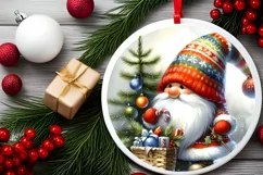 Christmas Gnome Round Ornament Sublimation PNG Product Image 2