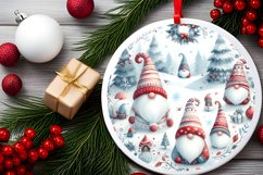 Watercolor Winter Gnomes Round Ornament Sublimation PNG Product Image 2