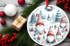 Watercolor Winter Gnomes Round Ornament Sublimation PNG Product Image 2