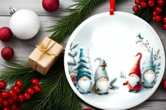 Watercolor Winter Gnomes Round Ornament Sublimation PNG Product Image 2