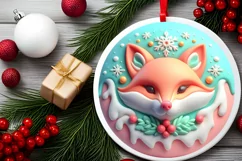 3D Martzipan Fox Round Ornament Sublimation PNG Product Image 2
