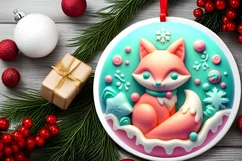 3D Martzipan Fox Round Ornament Sublimation PNG Product Image 2