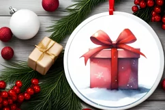Watercolor Gift Round Ornament Sublimation PNG Product Image 2