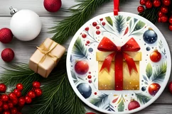 Watercolor Gift Round Ornament Sublimation PNG Product Image 2