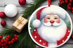 Watercolor Santa Round Christmas Image PNG Product Image 2
