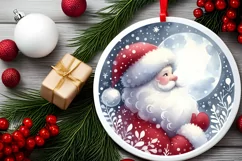 Watercolor Santa Round Christmas Image PNG Product Image 2