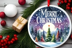Winter Scene with Merry Christmas Round Ornament Sublimation Product Image 2