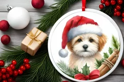 Christmas Dog Round Ornament Sublimation PNG Product Image 2