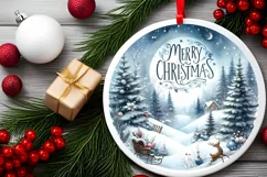 Winter Scene with Merry Christmas Round Ornament Sublimation Product Image 2
