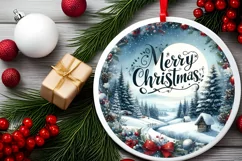 Winter Scene with Merry Christmas Round Ornament Sublimation Product Image 2