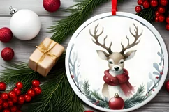 Christmas Reindeer Round Ornament Sublimation PNG Product Image 2