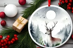 Christmas Reindeer Round Ornament Sublimation PNG Product Image 2