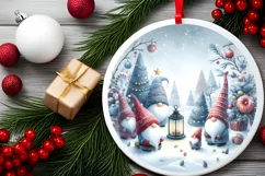 Watercolor Winter Gnomes Round Ornament Sublimation PNG Product Image 2