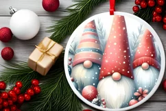 Watercolor Winter Gnomes Round Ornament Sublimation PNG Product Image 2