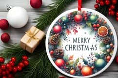 Merry Christmas Round Ornament Sublimation PNG Product Image 1