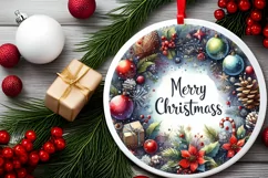 Merry Christmas Round Ornament Sublimation PNG Product Image 2