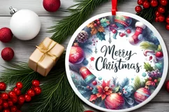 Merry Christmas Round Ornament Sublimation PNG Product Image 2