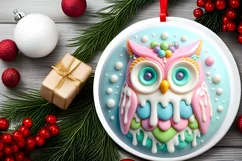Pastel Christmas Owl Round Ornament Sublimation PNG Product Image 2