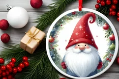 Watercolor Gnome Round Ornament Sublimation PNG Product Image 2