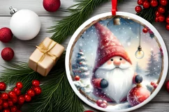 Winter Pastel Gnome Round Ornament Sublimation PNG Product Image 2