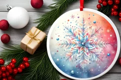 Colorful Watercolor Snow Flake Round Ornament Sublimation Product Image 2