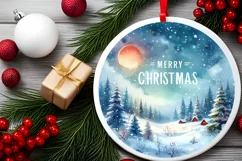 Winter Scene with Merry Christmas Round Ornament Sublimation Product Image 2