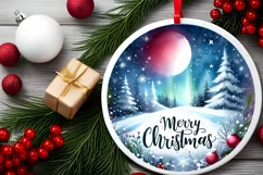 Winter Scene with Merry Christmas Round Ornament Sublimation Product Image 2