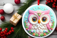 3D Martzipan Owl Round Ornament Sublimation PNG Product Image 2
