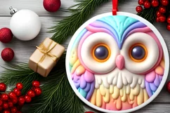3D Martzipan Owl Round Ornament Sublimation PNG Product Image 2