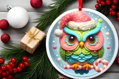 3D Martzipan Owl Round Ornament Sublimation PNG Product Image 2